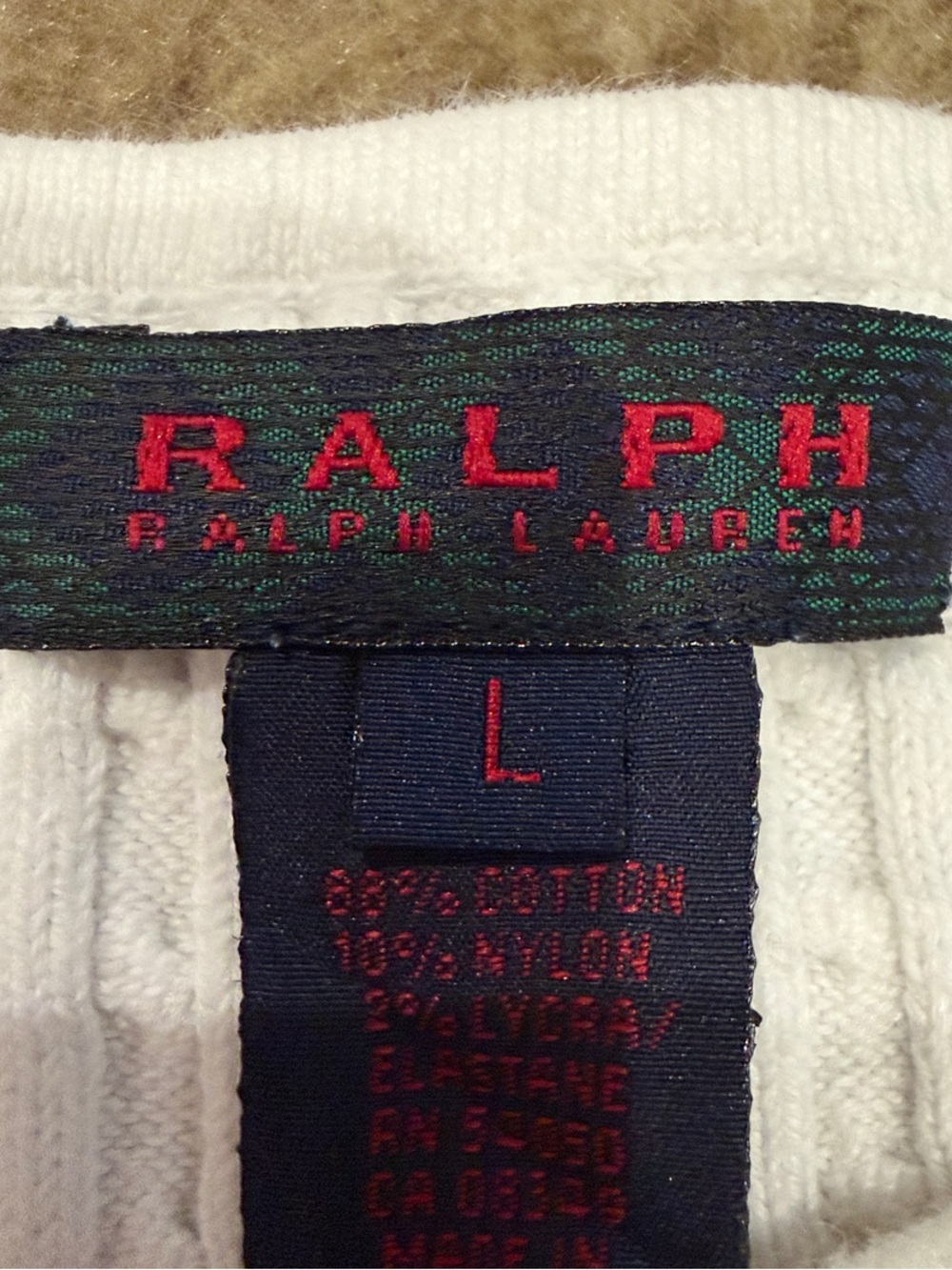 Vintage RALPH Ralph Lauren Cream Cable-Knit Button Tank